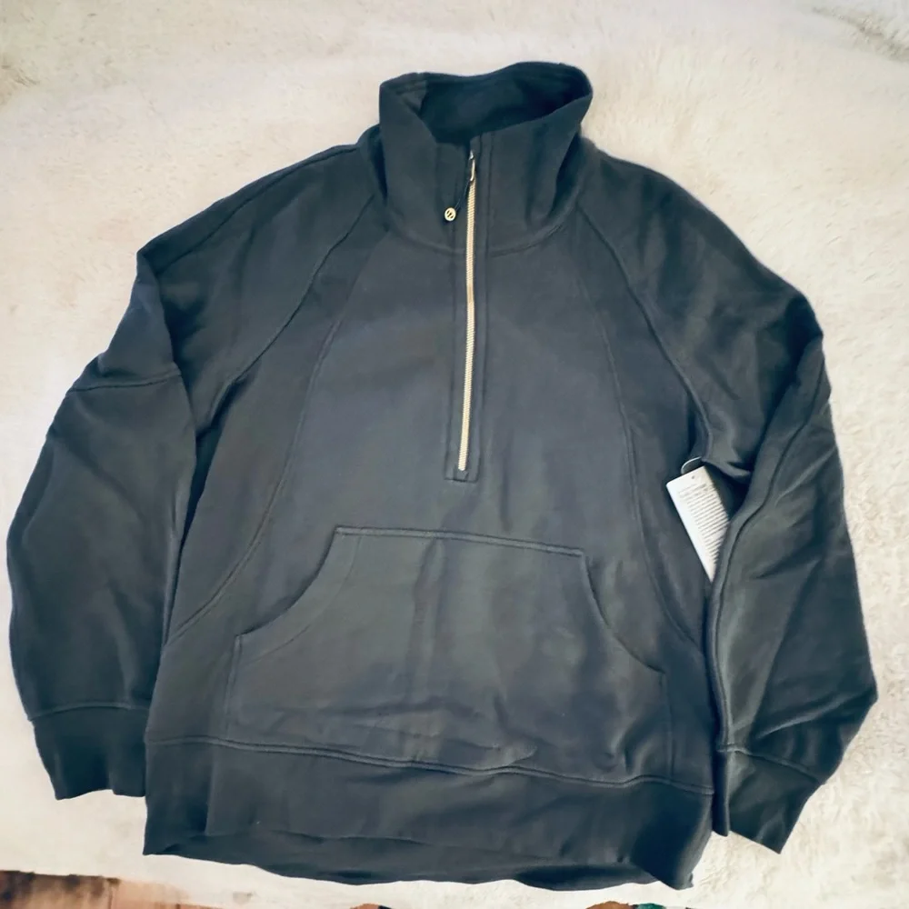 NWT lululemon Scuba Dark Forest Green/Gold Oversized Half-Zip Funnel Neck, M/L - Picture 2 of 4